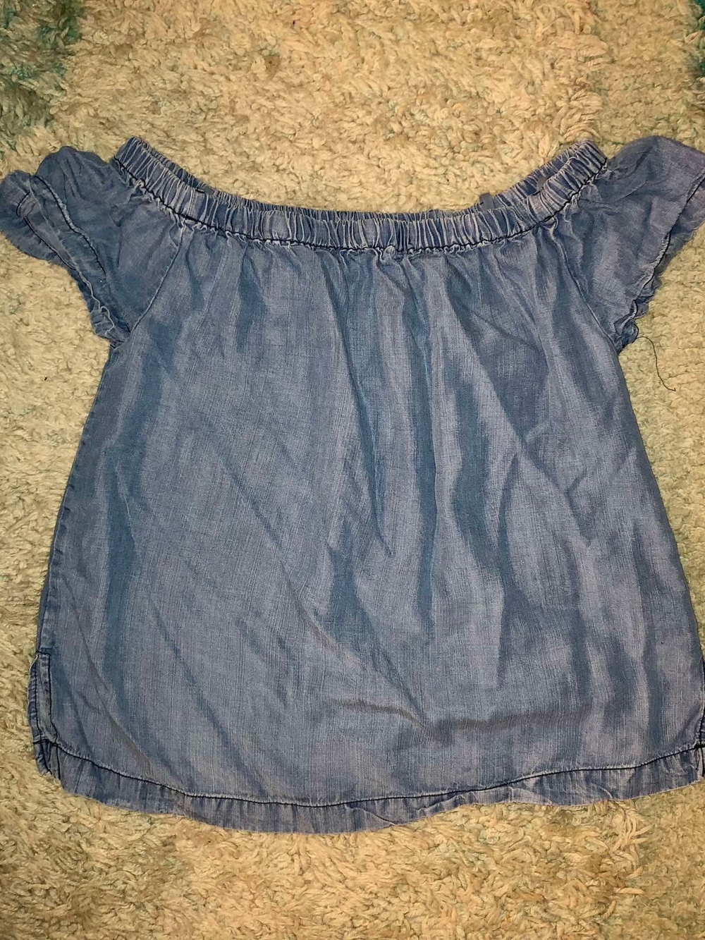 Velvet Heart Light Blue Off-Shoulder Chambray Blouse